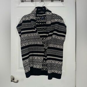 Chaps Black and White Geometric Cardigan Vest Large